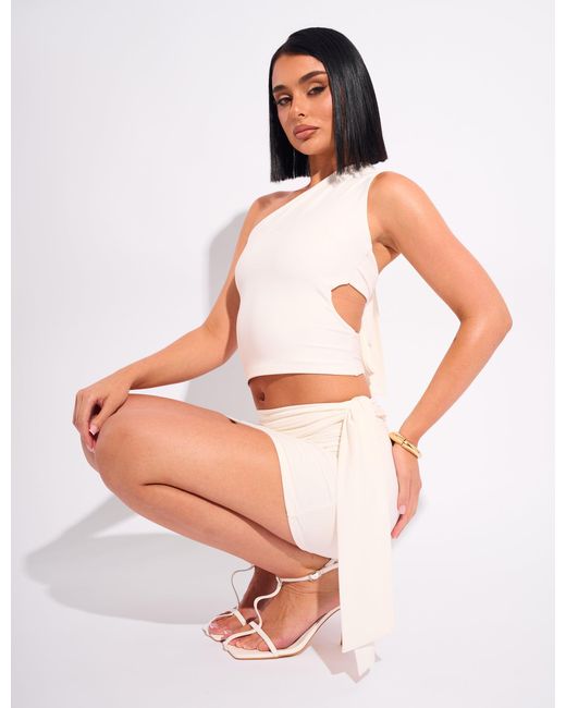 Public Desire Tie Back Luxe Slinky One Shoulder Top White