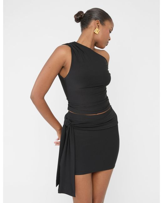 Public Desire Blue Knot Detail Asymmetric One Shoulder Luxe Slinky Top Black