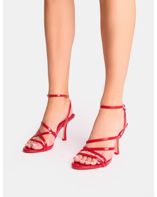 Public Desire Pink Free Spirit Red Strappy Round Toe Mid Heels