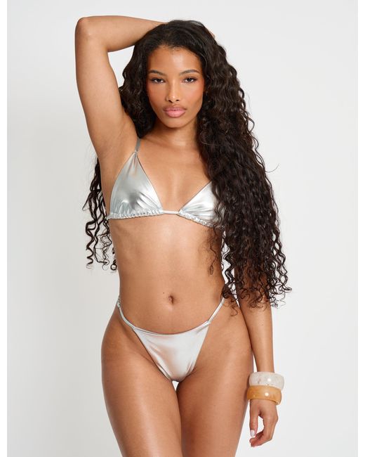 Public Desire Brown Foiled Bikini Bottoms Silver
