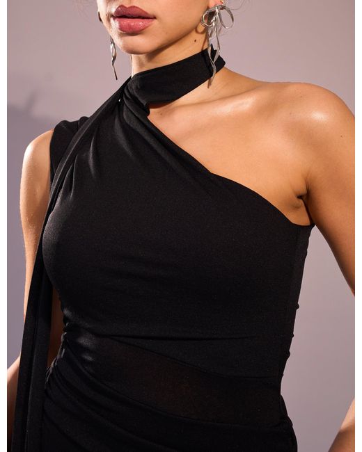 Public Desire Pink Mesh Choker Detail Asymmetric Midaxi Dress Black