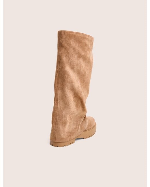Public Desire Natural Stockholme Tan Faux Suede Fold Over Knee High Boots