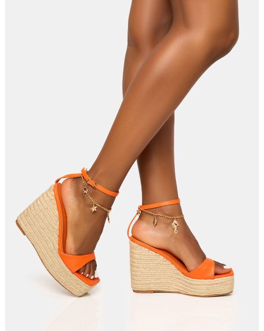 Public Desire Naya Orange Seashells Anklet Jute Espadrilles Wedge