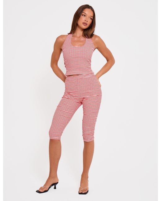 Public Desire Pink Halterneck Gingham Crop Top Red And White