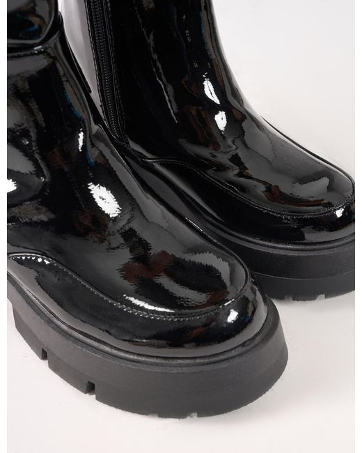Public Desire Bryant Black Patent Chunky Sole Elasticated Knee High Boots