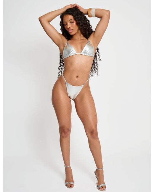Public Desire Brown Foiled Bikini Top Silver
