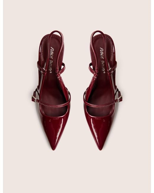 Public Desire White Forget Me Not Burgundy Embellished Buckle Detail Sling Back Court Heels