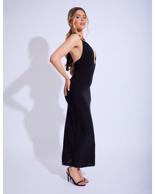 Public Desire Blue Gold Trim Super Plunge Maxi Dress Black