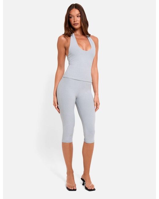 Public Desire White Halterneck Luxe Slinky Top Grey Marl