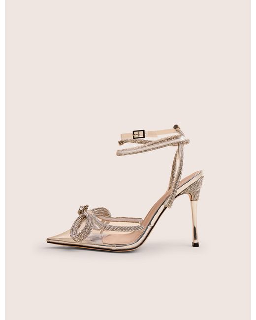 Public Desire Brown Midnight Clear Perspex Wide Fit Wrap Around Sparkly Diamante Bow Pointed Toe High Heel