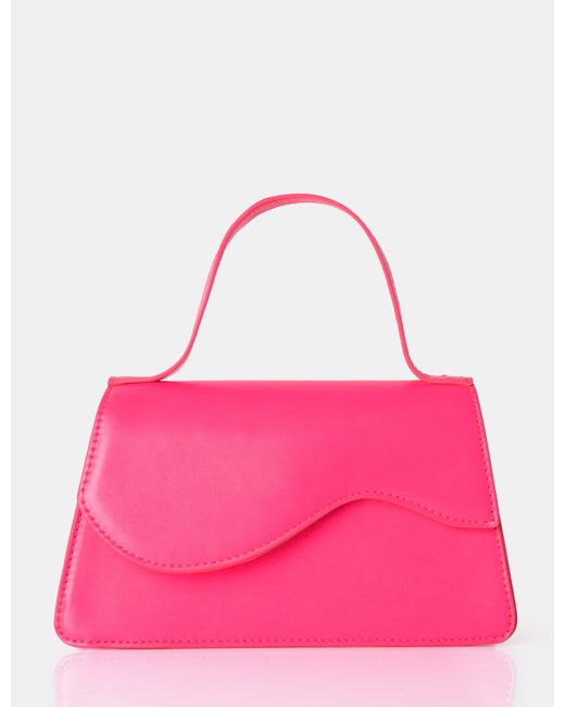 Public Desire The Polly Bright Pink Croc Top Handle Mini Bag
