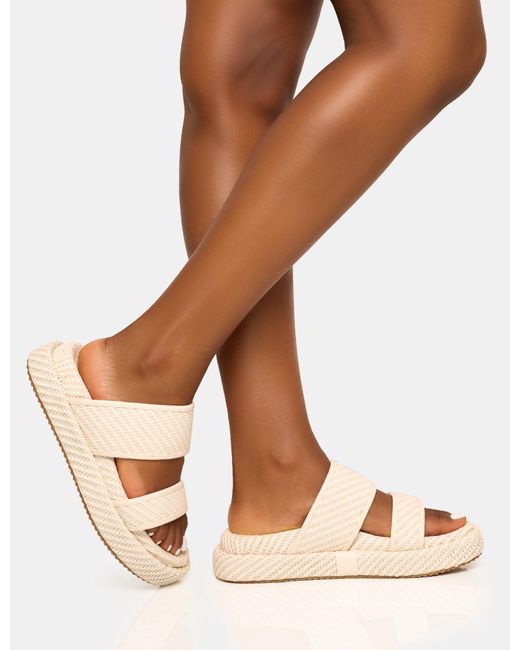 Public Desire Brown Cierra Cream Double Strap Patterned Platform Sandal