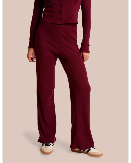 Public Desire Red High Waist Rib Wide Leg Trouser Burgundy