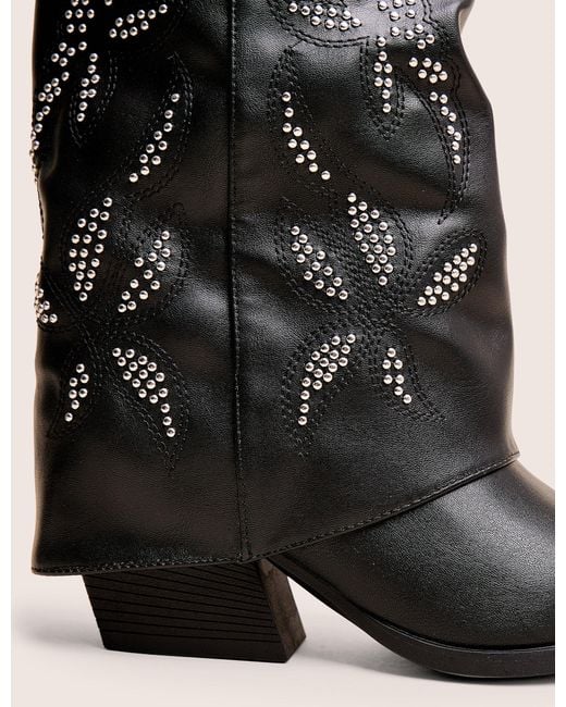 Public Desire Dixie Black Fold Over Studded Western Ankle Boots