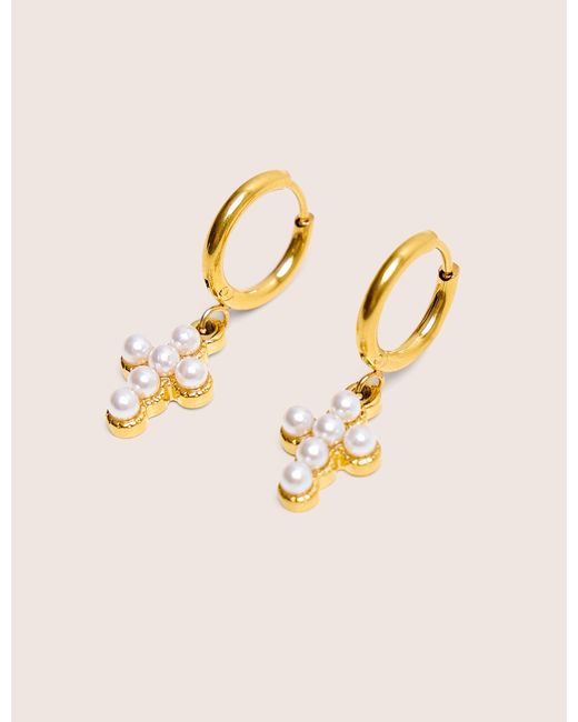Public Desire Natural Mini Hoop Drop Cross Detail Earrings