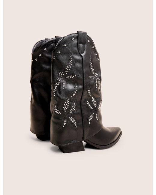 Public Desire Dixie Black Fold Over Studded Western Ankle Boots