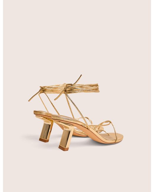 Public Desire Pink Birdie Gold Cracked Pu Lace Up Mid Heels