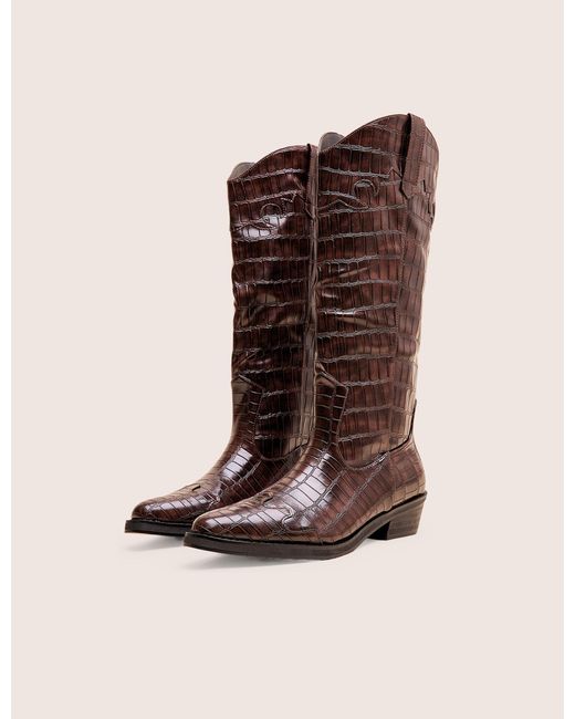 Public Desire Multicolor Apollo Brown Croc Flat Western Knee High Boots