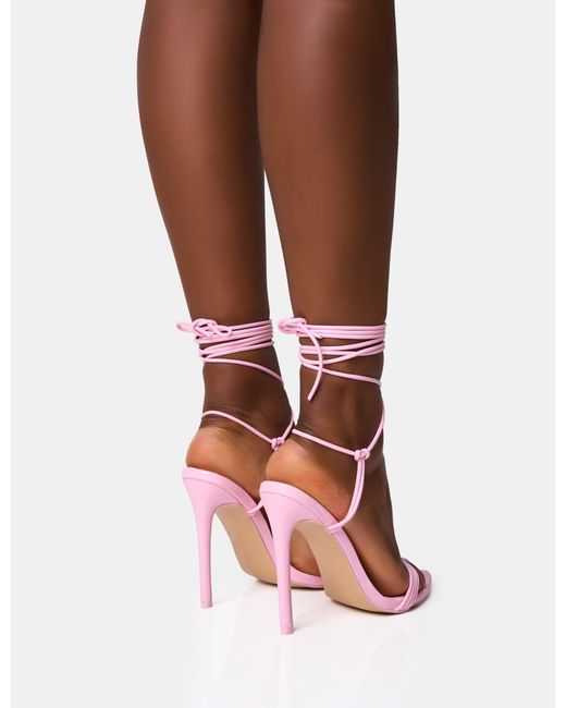 Public Desire Brown Merlot Pink Lace Up Wrap Around Pointed Toe Stiletto Heels