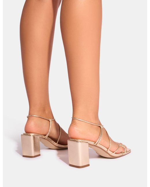 Public Desire White Taryn Gold Knotted Upper Block Heel Sandals