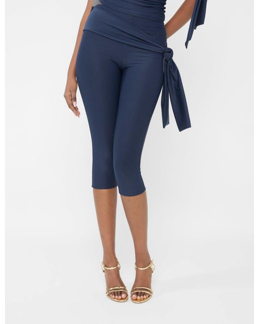 Public Desire Blue Knot Detail Tie Side Luxe Slinky Capri Pants Navy
