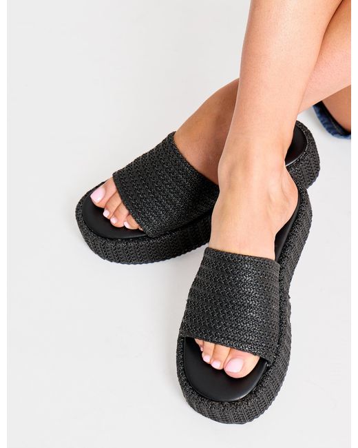 Public Desire Sangria Black Woven Flatform Sandals