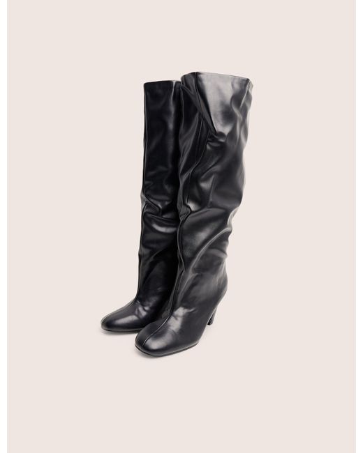 Public Desire Fifth Ave Black Pu Slouchy Mid Heel Boots