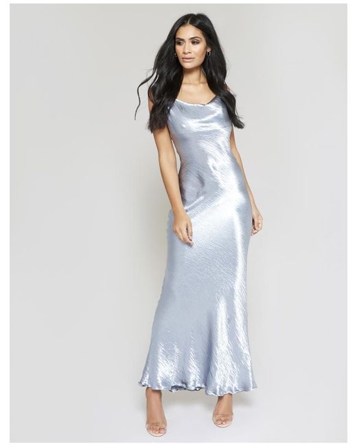 Light blue satin dress long sales