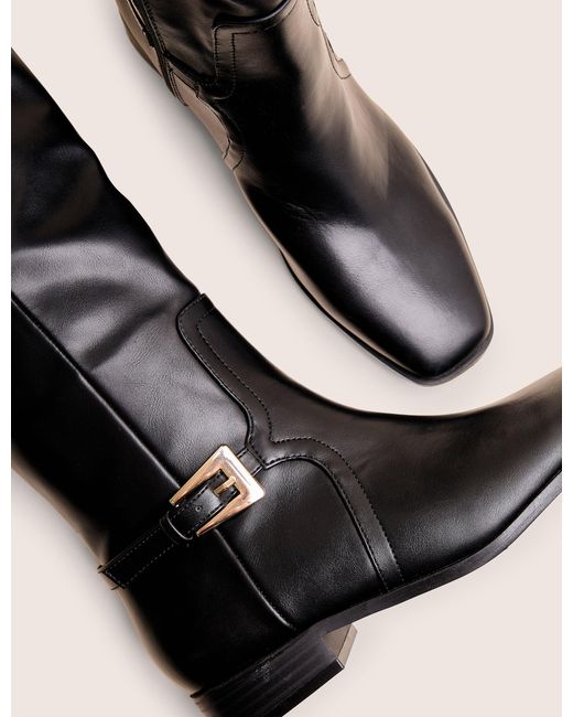 Public Desire Mackie Black Pu Buckle Detail Knee High Riding Boot