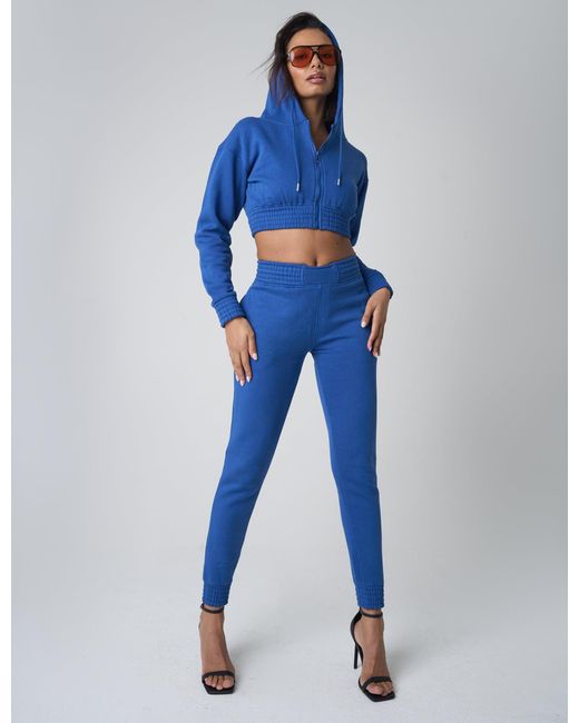 Public Desire Cinched Waist Cropped Hoodie Cobalt Blue