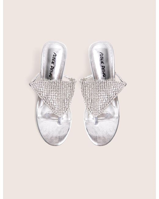 Public Desire Natural Mima Silver Diamante Embellished Kitten Heels