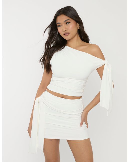 Public Desire Pink Knot Detail Luxe Slinky Mini Skirt White