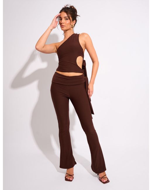 Public Desire Red Tie Back Luxe Slinky One Shoulder Top Chocolate
