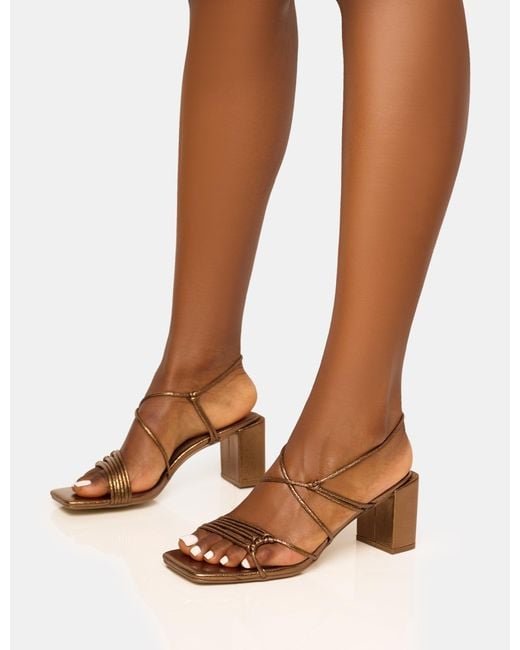 Public Desire Brown Taryn Wide Fit Bronze Knotted Upper Block Mid Heel Sandals