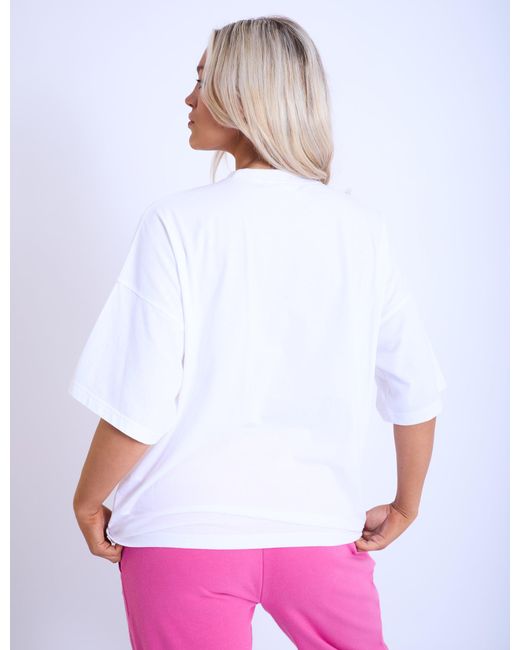 Public Desire Kaiia Studio Oversized T-shirt White & Hot Pink