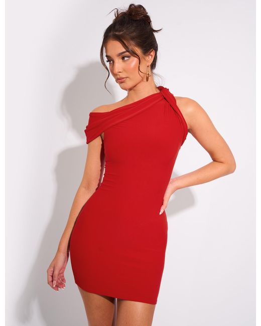 Public Desire One Shoulder Asymmetric Luxe Slinky Mini Dress Red