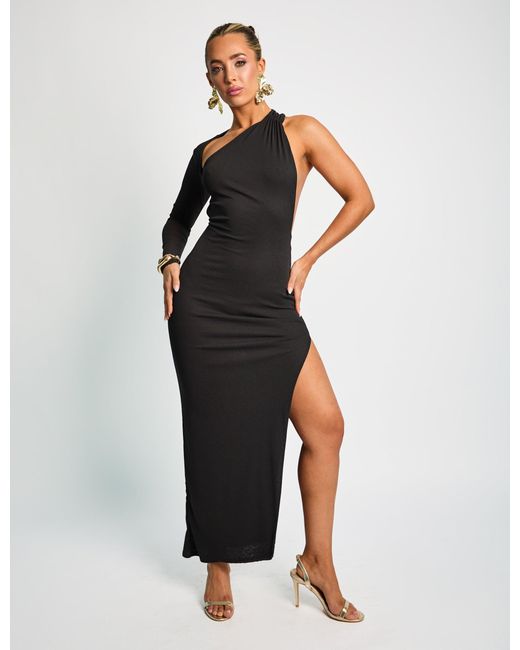 Public Desire One Shoulder Asymmetric Backless Maxi Dress Black