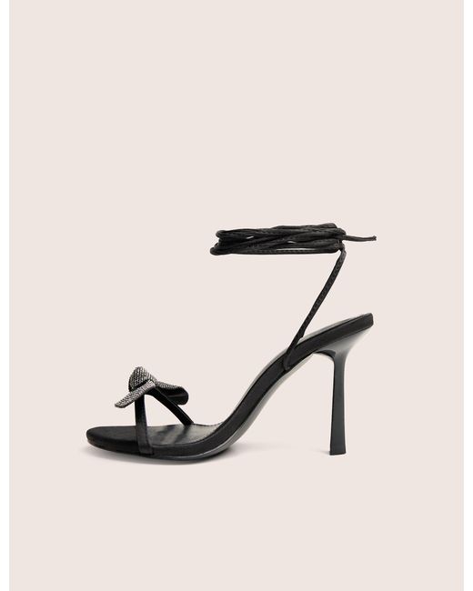 Public Desire Natural Rose Black Embellished Bow Tie Wrap Around Heels