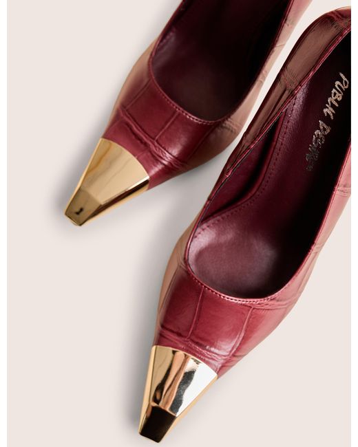 Public Desire Pink Rotate Burgundy Croc Gold Toe Detail Court High Heels