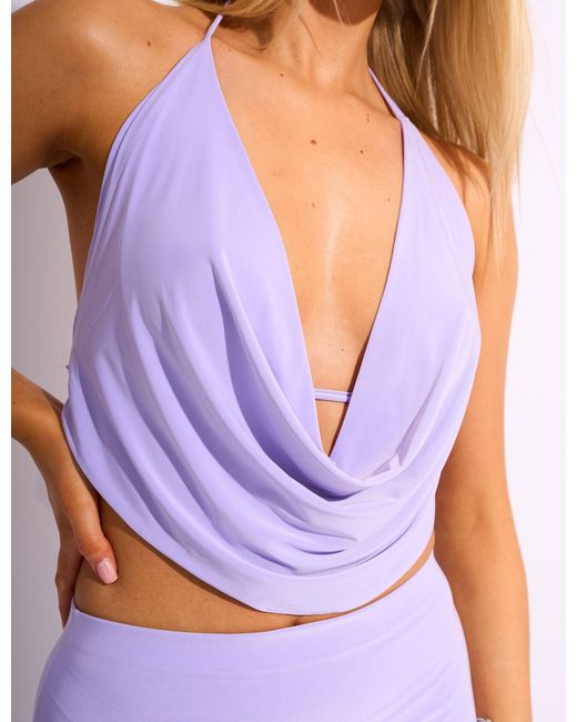 Public Desire Purple Slinky Cowl Neck Bikini Top Co-ord Lilac