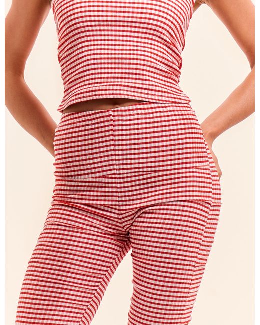 Public Desire Pink Mid Rise Gingham Capri Pant Red And White