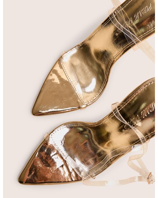 Public Desire Pink Legacy Perspex Mirror Gold Clear Barely There Stiletto High Heels