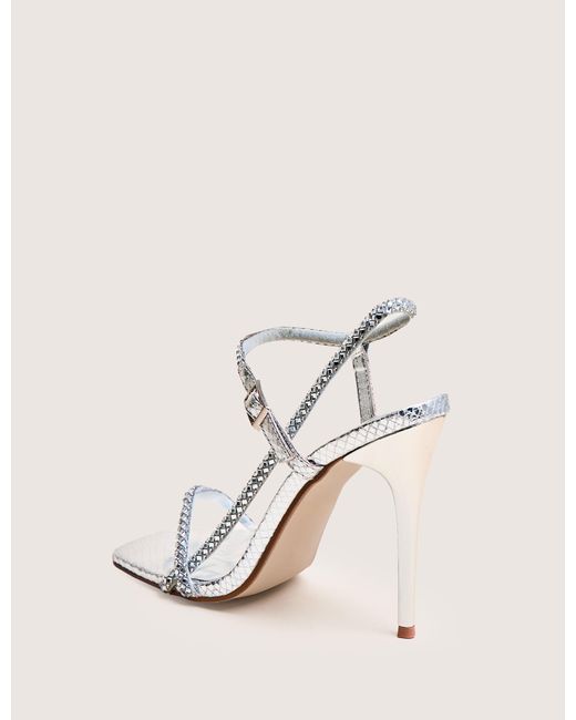 Public Desire Natural Last Night Silver Snake Pu Diamante Strap Stiletto High Heels