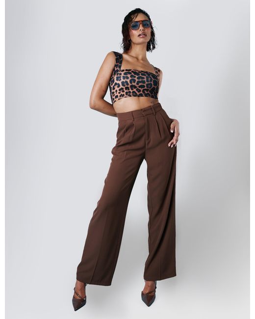 Public Desire Brown Square Neck Luxe Slinky Bralet Top Leopard