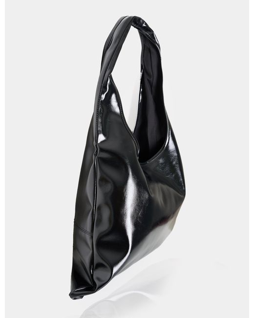 Public Desire The Shadow Black Patent Slouchy Hobo Tote Bag