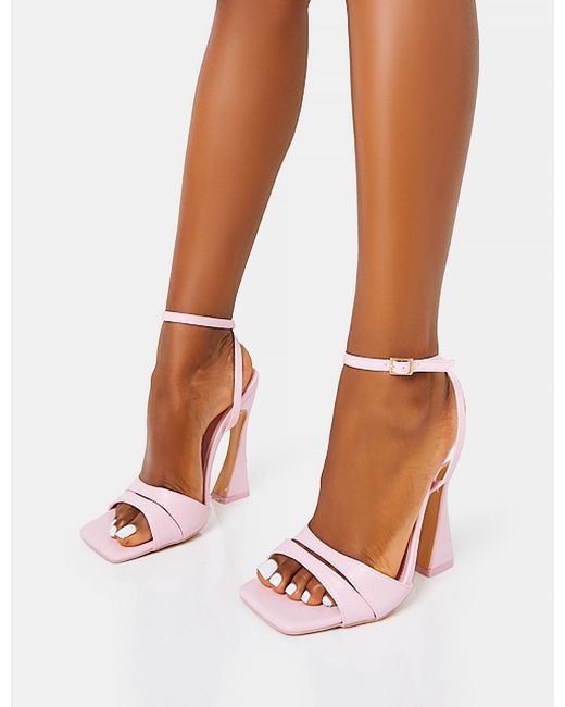 Public Desire Multicolor Saintly Wide Fit Baby Pink Pu Wrap Around The Ankle Barley There Square Toe Flared Block High Heels