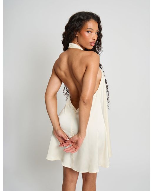 Public Desire White Satin Swing Dress With Corsage Ivory
