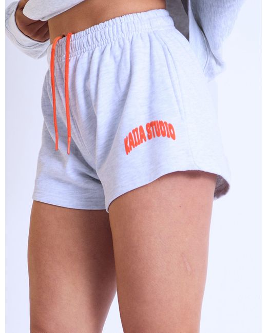 Public Desire White Kaiia Studio Bubble Logo Mini Sweat Shorts Light Grey Marl & Orange