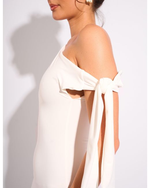 Public Desire Knot Detail Asymmetric One Shoulder Luxe Slinky Maxi Dress White