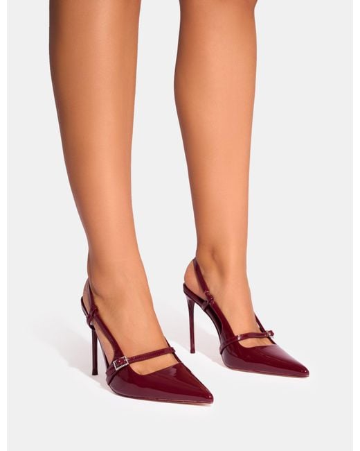 Public Desire White Forget Me Not Burgundy Embellished Buckle Detail Sling Back Court Heels